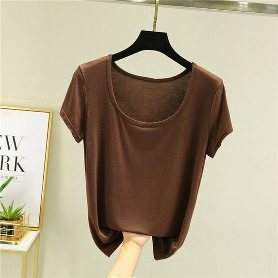 Weiqiqre Oversized Cropped Tops for Women Summer Solid Color Short Sleeve Round Neck Modal And Cotton Women's Shirts