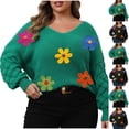 thumbnail image 1 of Weiqiqre Oversized Sweaters for Women Floral Sweater Long Sleeve V-Neck Casual Lounge Colorful Flower Knit Pullover Top, 1 of 8
