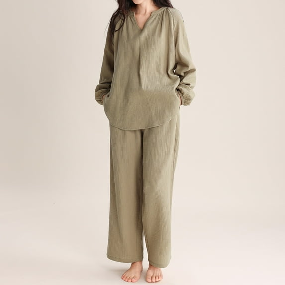 Weiqiqre Pajama Set for Women Spring Summer V Neck Button Up Short Long Sleeve Pullover Pajamas Suit Set