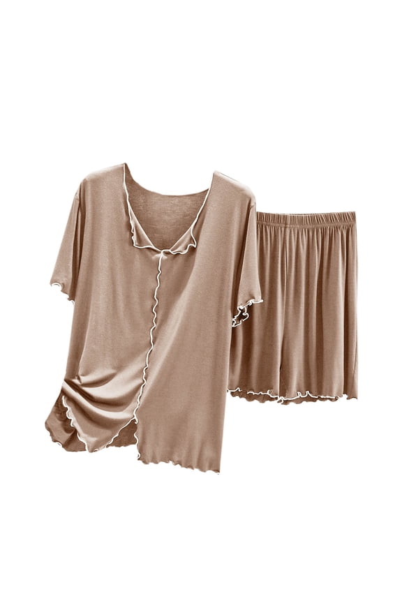 Pajama Sets for Women 2 Piece 2 Piece Pajama Set Short Sleeve Cotton Sleepwear Pjs Loungewear
