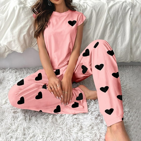 Weiqiqre Pajama Sets for Women 2 Piece 2-Piece Short Sleeve Sleepwear Soft Loungewear PJs with Pockets