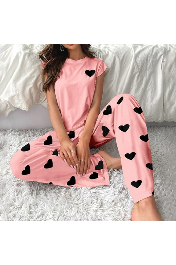 Weiqiqre Pajama Sets for Women 2 Piece 2-Piece Short Sleeve Sleepwear Soft Loungewear PJs with Pockets
