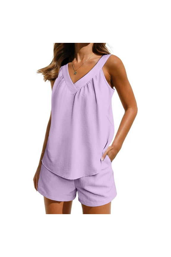 Weiqiqre Pajama Sets for Women 2 Piece Summer Pajamas Tank Top Shorts Set Comfy Loungewear Cute Beach Vacation Outfits