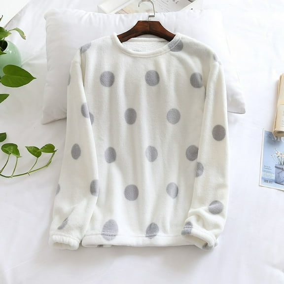 Weiqiqre Pajamas for Women Fuzzy Pajama Tops Long Sleeve Pj Winter Warm Thick Sleeping Pullover Sleepwear