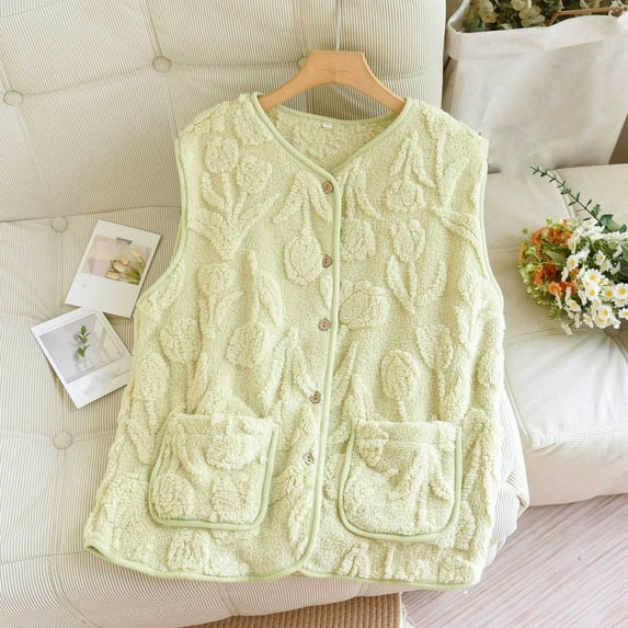 Weiqiqre Pajamas for Women Knit Sweater Vest Button Up Cropped Casual Sleeveless Vest Fashion Vintage Cardigan with Pocket