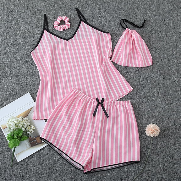 Weiqiqre Pajamas for Women Satin Pajamas Set Button Down 4 Piece Shorts Set Ruffle Notch Collar Sleepwear