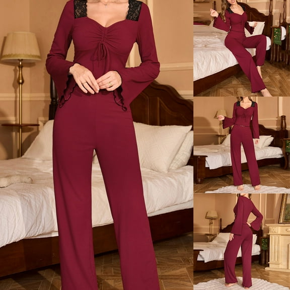 Weiqiqre Pajamas for Women Set Casual Long Sleeve Tunic Tops Legging Pants Matching Lounge Sets Sweatsuits