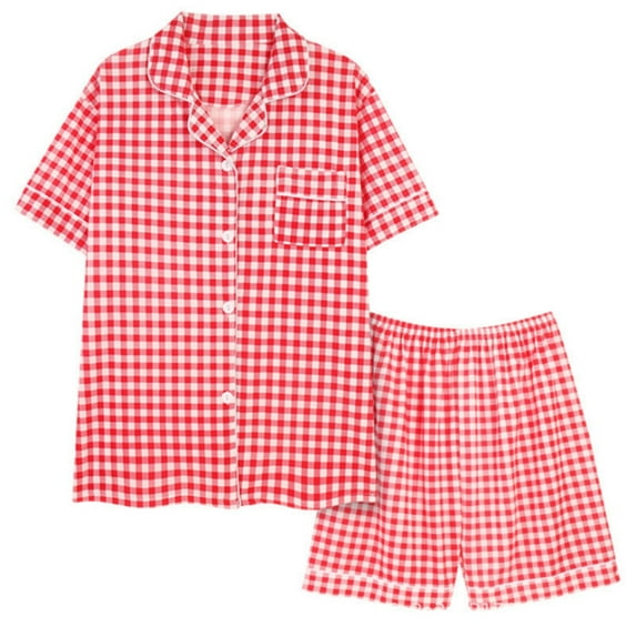 Weiqiqre Pajamas for Women Set Satin Silky Button Down Loungewear 2 Piece Short Sleeve Pants PJS Sets