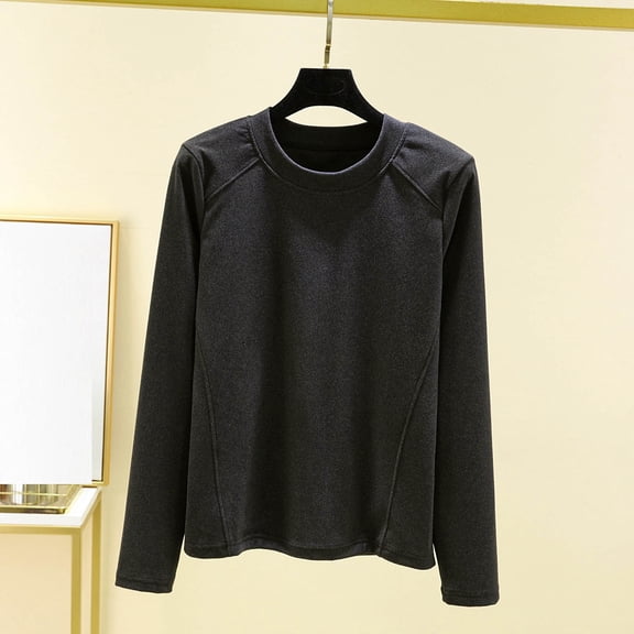 Weiqiqre Pajamas for Women Solid Color Wrapped Round Neck Long Sleeve Bottoming Warm Shirt Home Clothes Pajamas