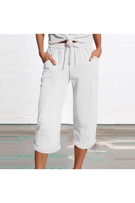 Pants for Women Casual Loose Drawstring Flowy Summer Beach Palazzo Pants with Pockets