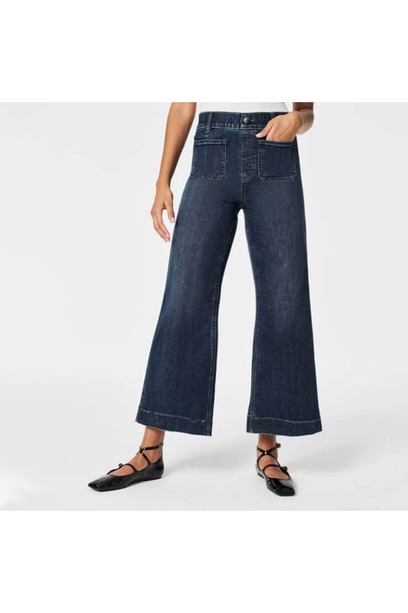 Pants for Women High Waisted Tummy Control Sailor Wide Leg Trouser Cropped Wide Leg Baggy Stretchy Denim Jean