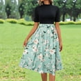 thumbnail image 1 of Weiqiqre Plus Size Dresses Flowy Short Sleeve Empire Waist Summer Crewneck Midi Length Fashion Belted Sundresses for Women, 1 of 6