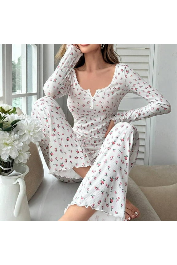 Weiqiqre Plus Size Pajamas for Women Set 2 Piece Ladies Long Sleeve Lounge Outfits Long Pant Pjs With Pockets