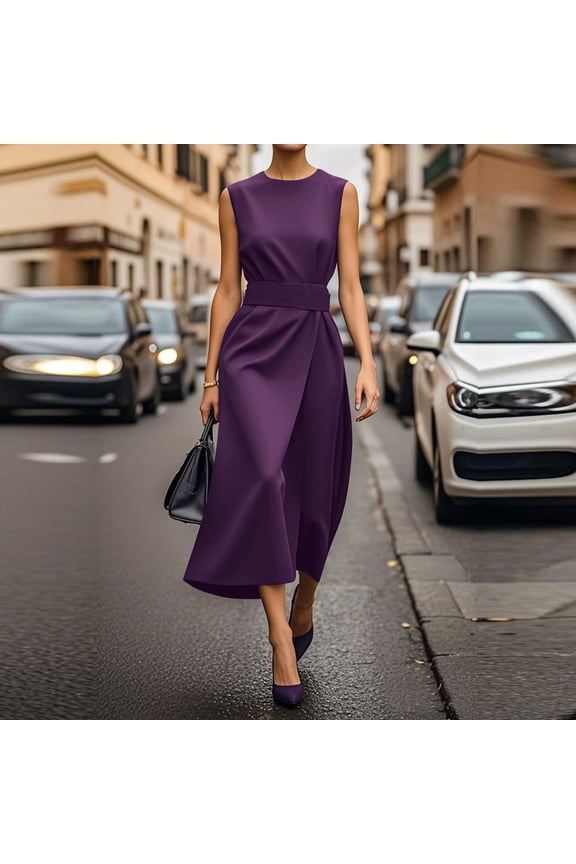 Plus Size Summer Dresses Sleeveless Semi Formal Midi Dress Boat Neck A Line Split Elegant Dress