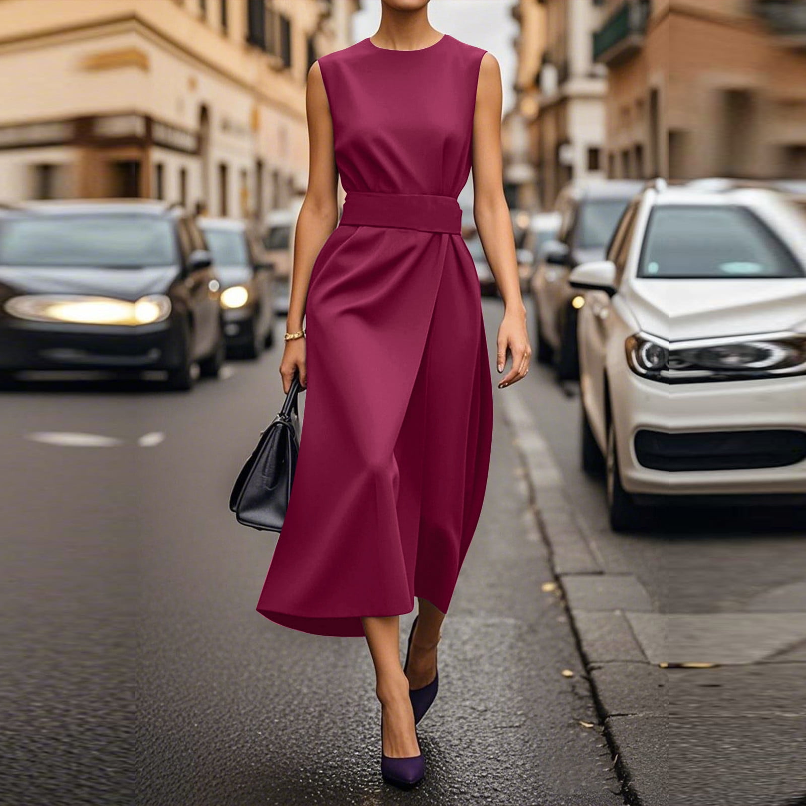 Weiqiqre Plus Size Summer Dresses Sleeveless Semi Formal Midi Dress Boat  Neck A Line Split Elegant Dress - Walmart.com