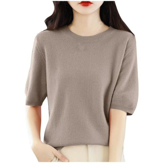 Fewfanhot Plus Size Tops for Women Short Sleeve Sweaters Tops Crew Neck Pullover Shirt Lightweight Knit Sweater Blouse