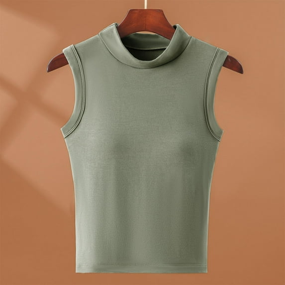 Weiqiqre Plus Size Tops for Women Sleeveless Mock Turtle Neck Tops Double Lined Tank Tops 2025 Basic Tight Shirts