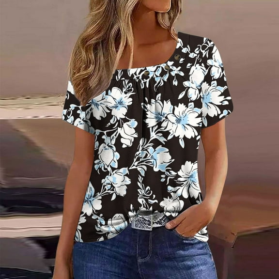 Weiqiqre Plus Size Tops for Women Trendy Asymmetrical Neck Button Cute Summer Tops Casual Vintage Graphic Tees Blouses