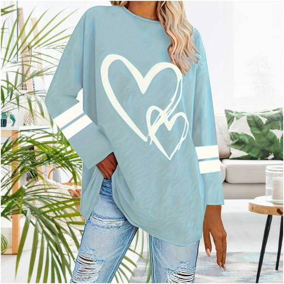 Weiqiqre Plus Size Womens Clothing Pullover Cute Heart Sweatshirts Long Sleeve Tops with Pockets