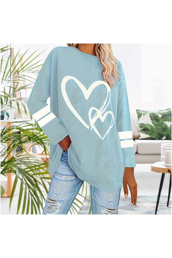 Plus Size Womens Clothing Pullover Cute Heart Sweatshirts Long Sleeve Tops with Pockets