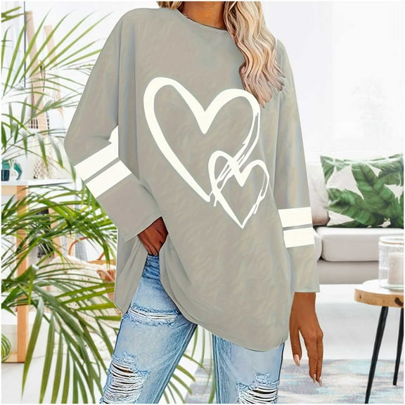 Weiqiqre Plus Size Womens Clothing Pullover Cute Heart Sweatshirts Long Sleeve Tops with Pockets