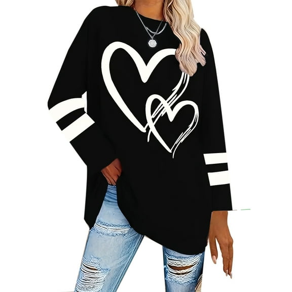 Weiqiqre Plus Size Womens Clothing Pullover Cute Heart Sweatshirts Long Sleeve Tops with Pockets