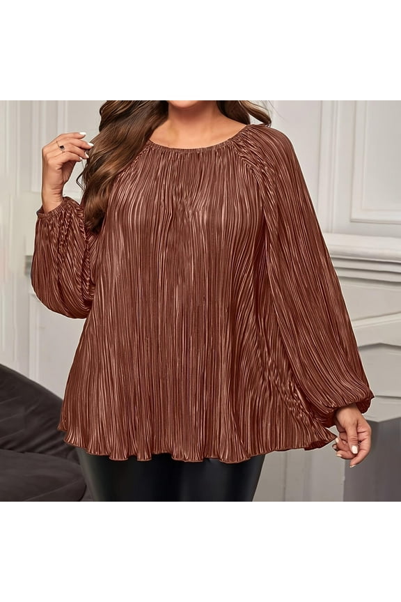 Plus Size Womens Clothing Spring Fall Trendy Business Dressy Casual Shirts Crewneck Textured Blouse