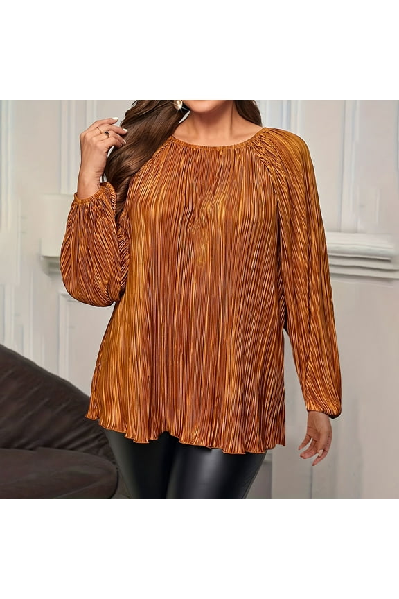 Plus Size Womens Clothing Spring Fall Trendy Business Dressy Casual Shirts Crewneck Textured Blouse