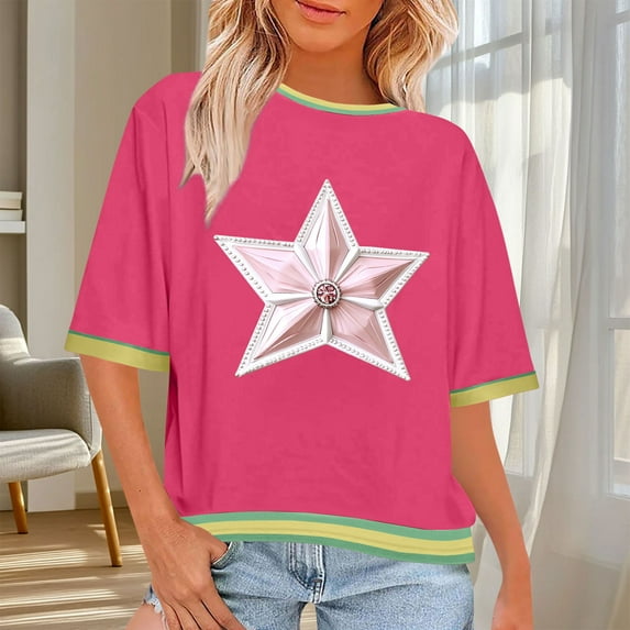 Weiqiqre Shirts for Women Graphic Half Sleeve Drop Shoulder Crewneck Oversized T Shirt Tops