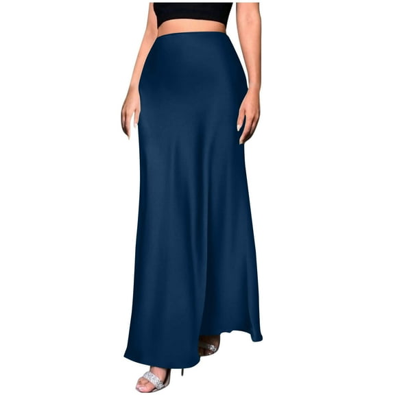 Weiqiqre Skirts for Women Midi Skirts New Summer Dressy Casual High Waisted Ruffle A Line Silk Satin Skirts