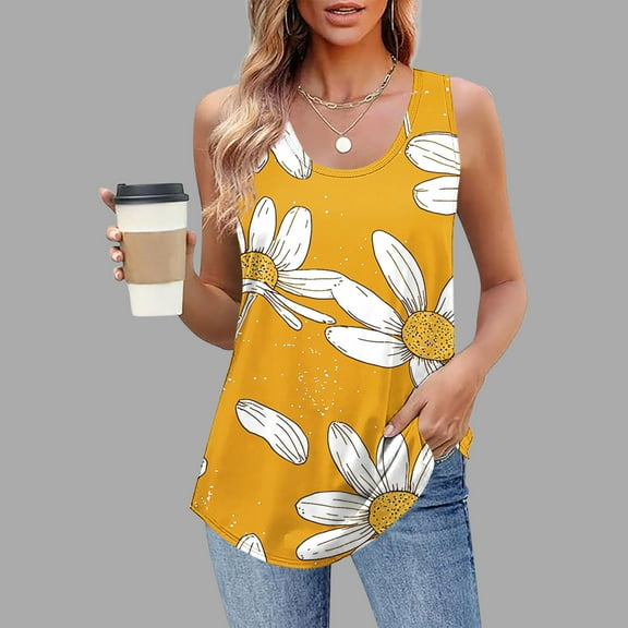 Weiqiqre Spring Outfits for Women Eyelet Loose Casual Summer Tops Crew Neck Basic Sleeveless Shirts Trendy