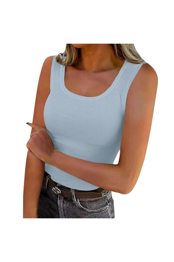Weiqiqre Spring Outfits for Women Ribbed Tank Top Square Neck Summer Crop Tops Sleeveless Camisole Fitted Causal Shirts