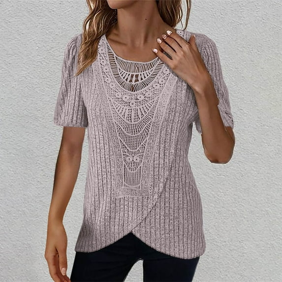 Weiqiqre Spring Tops for Women Summer Dressy Tops Trendy Crewneck Textured Top Casual T-Shirts Work Outfits