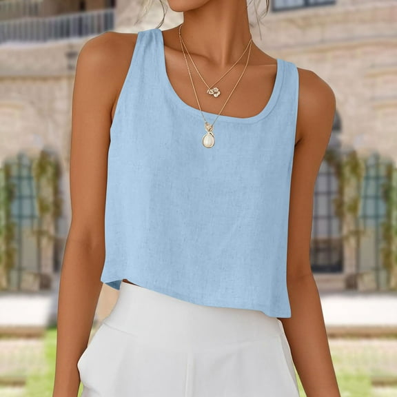 Weiqiqre Spring Tops for Women Cotton Linen Crop Tank Tops Spring Summer Sleeveless Tops