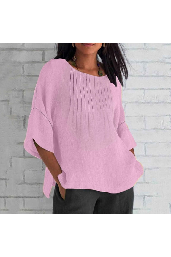Weiqiqre Spring+Tops+for+Women Long Sleeve Plus Size Tops Gauze Split Side Casual Dressy Blouses Crew Neck Loose Tunic Tops