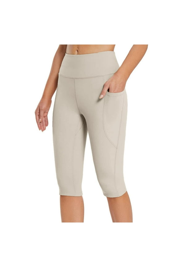 Straight Leg Yoga Pants for Women High Waisted Yoga Capris with Pockets, Tummy Control Non See Through Workout Athletic Running Capri Leggings