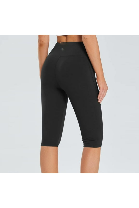 Straight Leg Yoga Pants for Women High Waisted Yoga Capris with Pockets, Tummy Control Non See Through Workout Athletic Running Capri Leggings