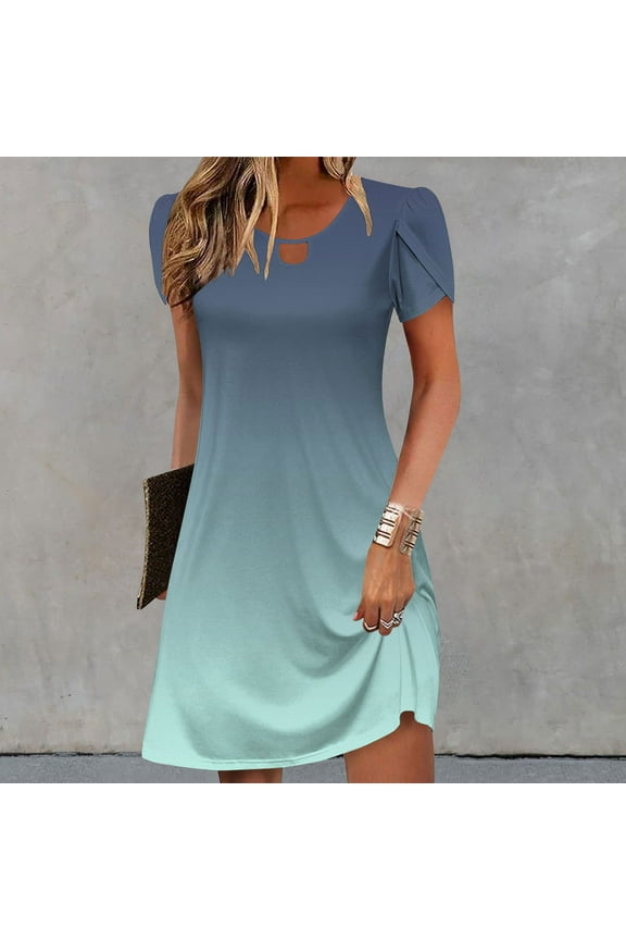 Summer Dresses for Women Casual A-Line Dresses with Pockets Summer Floral Tshirt Dress Short Sleeve Mini Dress Flowy Sundresses