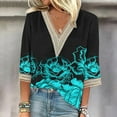 thumbnail image 1 of Weiqiqre Summer Fashion Tops for Women Floral Printed Lace V-Neck 3/4 Sleevet Casual T-shirt Blouse, 1 of 5