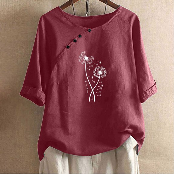 Weiqiqre Summer New Arrival Printed Tops for Women Loose Fit Casual Round Neck Comfy Blouses