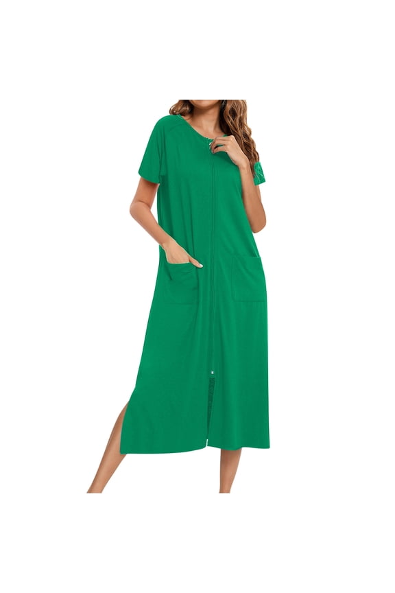 Summer Pajamas for Women Set Long House Coat Zipper Front Robes Full Length Nightgowns with Pockets Striped Loungewear
