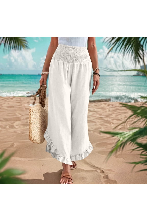 Summer Pants for Women Wide Leg Pants High Waisted Elastic Waistband Palazzo Pants Flare Yoga Pants Soft Pilates Pants