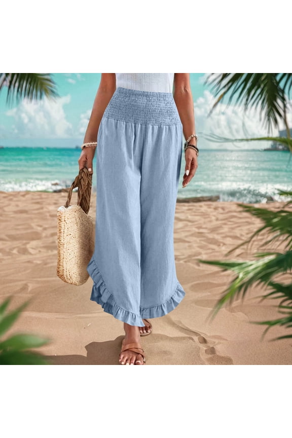Summer Pants for Women Wide Leg Pants High Waisted Elastic Waistband Palazzo Pants Flare Yoga Pants Soft Pilates Pants