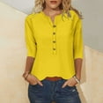 thumbnail image 1 of Weiqiqre Summer Tops for Women 2024 Women 3/4 Length Sleeve Crewneck Solid Button Tops Loose Casual Tops Blouses S-XXXL, 1 of 4