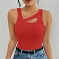 thumbnail image 1 of Weiqiqre Summer Tops for Women 2025 Cut Out Front Asymmetrical Neck Rib Knit Sleeveless Tank Top, 1 of 4