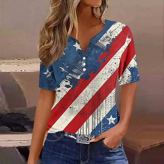 Weiqiqre Summer Tops for Women Trendy Button V Neck Shirts Casual Short Sleeve Loose Fit Comfy Tunic Summer Vacation Tees