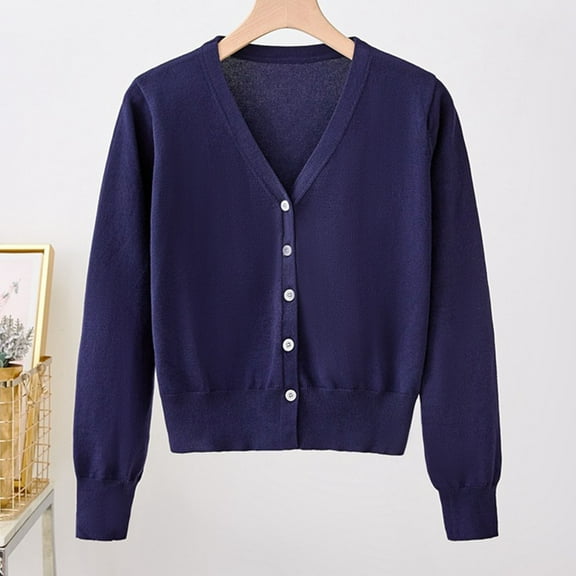 Weiqiqre Sweaters for Women Long Sleeve Button Down Vee Neck Classic Sweater Knit Cardigan