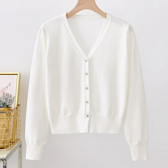 Weiqiqre Sweaters for Women Long Sleeve Button Down Vee Neck Classic Sweater Knit Cardigan
