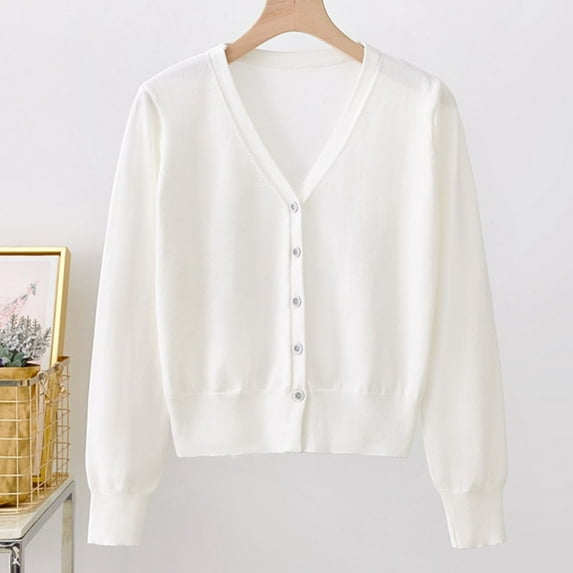 Weiqiqre Sweaters for Women Long Sleeve Button Down Vee Neck Classic Sweater Knit Cardigan