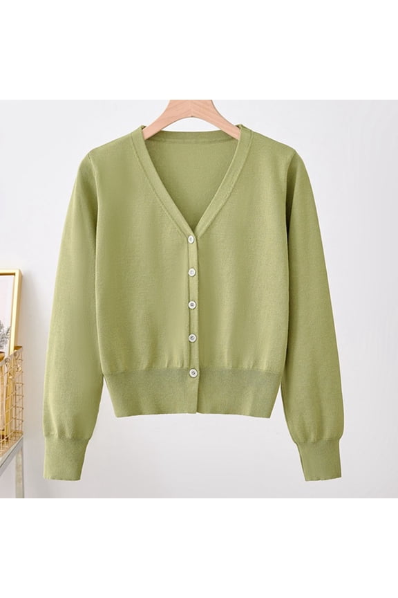 Sweaters for Women Long Sleeve Button Down Vee Neck Classic Sweater Knit Cardigan